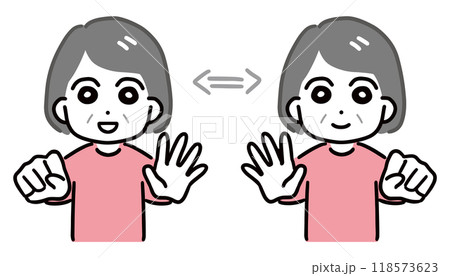 左右別にグー・パーを繰り返す若い女性 118573623