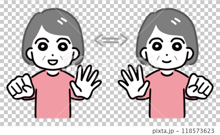 左右別にグー・パーを繰り返す若い女性 118573623