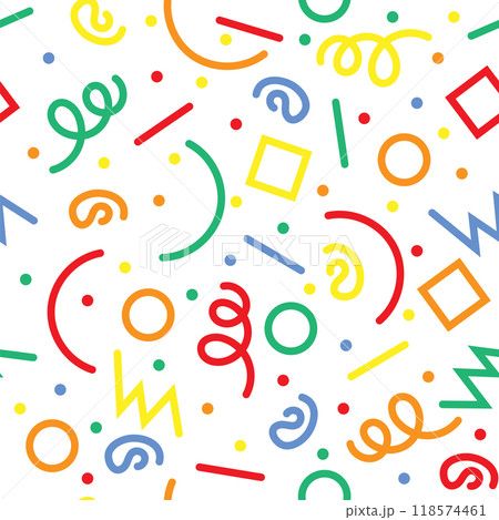 Vector Simple childish scribble backdrop. Colorful line doodle seamless pattern. Creative minimalist style art background for children 118574461