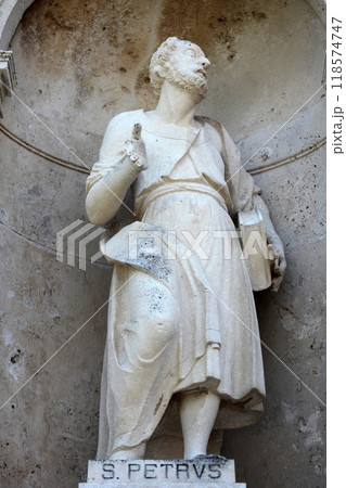 Statue of apostle St Peter, The Catholic Church of the Birth of the Virgin Mary in Prcanj, Montenegro 118574747