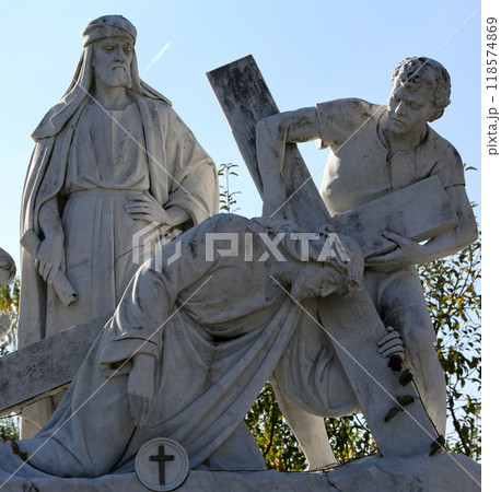 3rd Station of the Cross, Jesus falls the first time, Basilica Assumption of the Virgin Mary, Marija Bistrica, Croatia 118574869
