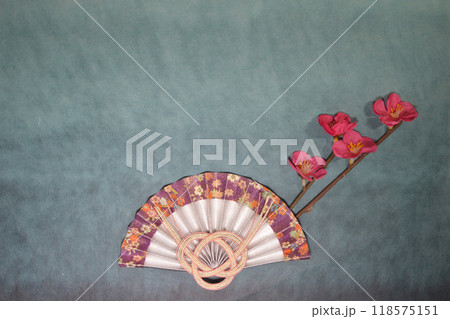 お正月素材・梅の花と扇の背景 お正月素材・梅の花と扇の背景 118575151