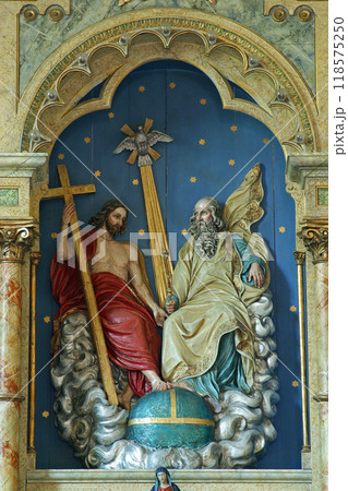 Holy Trinity statue on the main altar in the church of the Holy Trinity in Krapinske Toplice, Croatia Holy Trinity statue on the main altar in the church of the Holy Trinity in Krapinske Toplice, Croatia 118575250