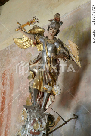 St. Michael, a statue on the pulpit in the church of St. Michael in Vugrovec, Croatia 118575727
