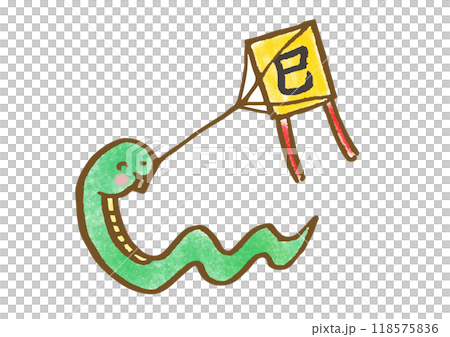 Hand-drawn illustration of a cute snake flying a kite Hand-drawn illustration of a cute snake flying a kite 118575836