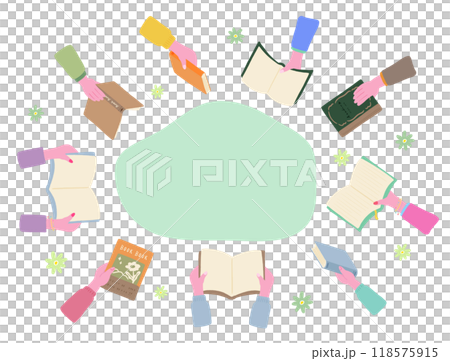 手上拿著一本書,背景框手裡拿著一本書,可愛的手繪插畫 手上拿著一本書,背景框手裡拿著一本書,可愛的手繪插畫 118575915