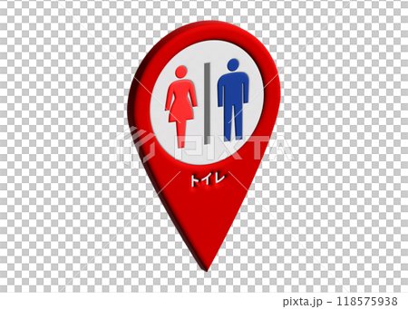 Map pin, toilet, restroom, map symbol, guide symbol, pictogram 3D illustration 118575938