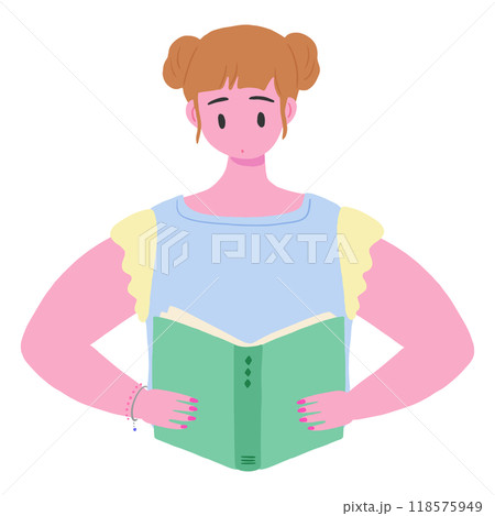 本を読んでいる、ネイルをしておしゃれしている若い女性、上半身、かわいい手描きのイラスト 本を読んでいる、ネイルをしておしゃれしている若い女性、上半身、かわいい手描きのイラスト 118575949
