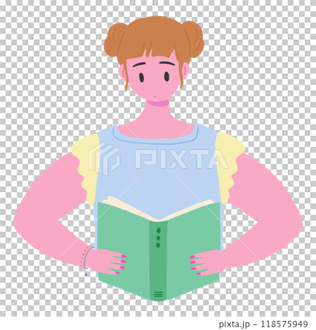 本を読んでいる、ネイルをしておしゃれしている若い女性、上半身、かわいい手描きのイラスト 本を読んでいる、ネイルをしておしゃれしている若い女性、上半身、かわいい手描きのイラスト 118575949