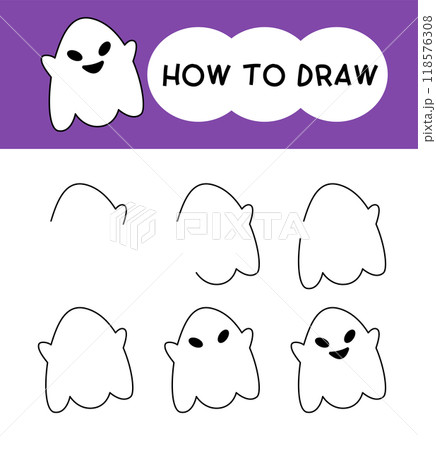 How to draw ghost cartoon step by step for learning, kid, education and coloring book. Halloween festival How to draw ghost cartoon step by step for learning, kid, education and coloring book. Halloween festival 118576308
