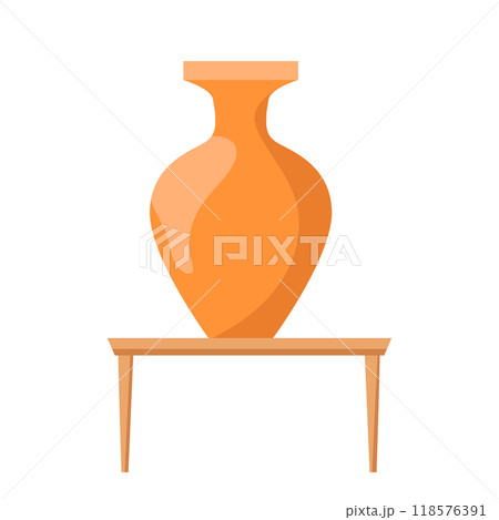 Antique amphora vase in flat design. Classic ceramic pot at exhibition. Vector illustration isolated. Antique amphora vase in flat design. Classic ceramic pot at exhibition. Vector illustration isolated. 118576391