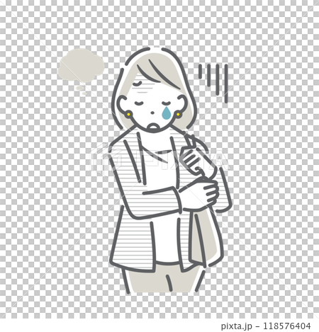 A businesswoman who is depressed at work: A simple and stylish line drawing illustration A businesswoman who is depressed at work: A simple and stylish line drawing illustration 118576404