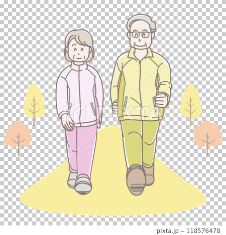 Illustration of a senior couple walking (long sleeves) 118576478