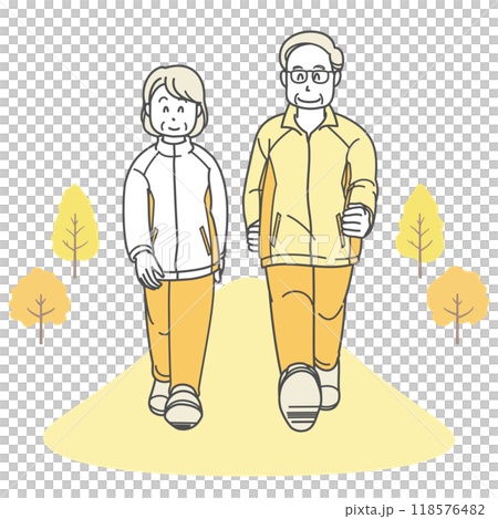 Illustration of a senior couple walking (long sleeves) 118576482