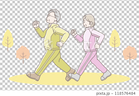 Illustration of a senior couple walking (long sleeves) 118576484