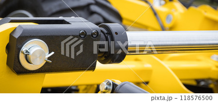 Piston or actuator and black tyre in truck, tractor or other pneumatic or hydraulic machine 118576500