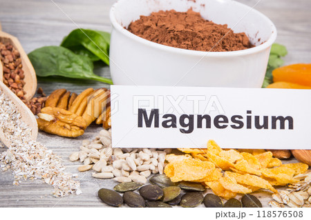 Healthy food as source natural magnesium, fiber and other vitamins and minerals 118576508