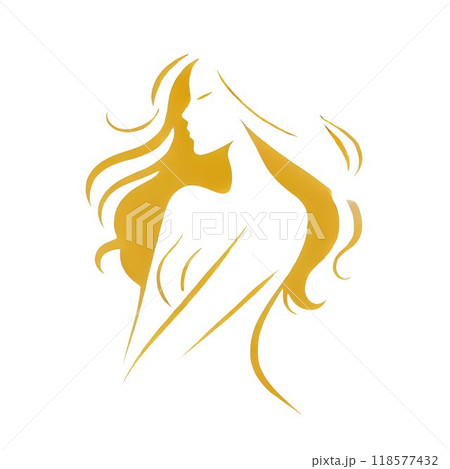 黄金色で描かれた女性のシルエット。なびく長い髪が美しく、横顔を少し傾けながら物憂げな表情をしている。 118577432
