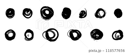Spiral abstract circle, swirl brush stroke hypnosis psychedelic shape, geometric textured form. Concetric grunge irregular free hand doodle meander. 118577656