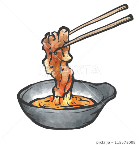 すき焼きの手描き筆絵風イラスト すき焼きの手描き筆絵風イラスト 118578009
