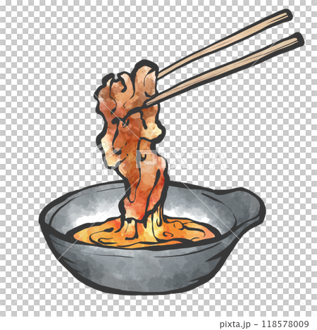 Hand-drawn brush-style illustration of sukiyaki 118578009