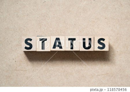 Alphabet letter block in word status on wood background 118578456
