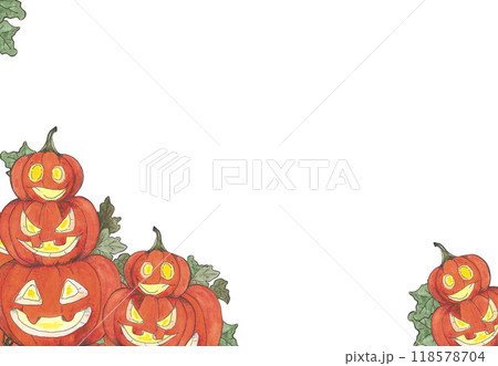 Hand drawn watercolor Jack-o-lantern pumpkin isolated on white background. Can be used for post card, invitation, scrapbook and other printed products. Hand drawn watercolor Jack-o-lantern pumpkin isolated on white background. Can be used for post card, invitation, scrapbook and other printed products. 118578704