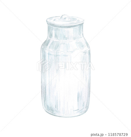 Hand drawn watercolor blue can of milk isolated on white background. Can be used for postcard, label, scrapbook and other printed products. 118578729