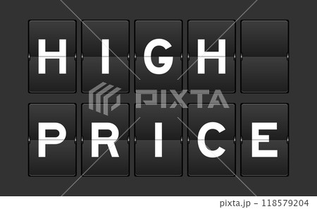 Black color analog flip board with word high price on gray background Black color analog flip board with word high price on gray background 118579204