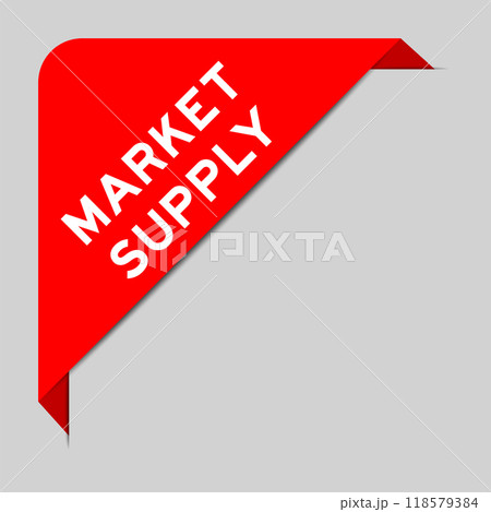 Red color of corner label banner with word market supply on gray background 118579384