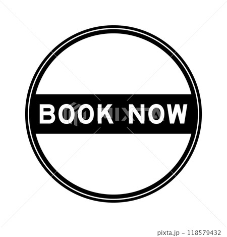 Black color round seal sticker in word book now on white background Black color round seal sticker in word book now on white background 118579432