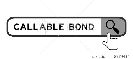 Search banner in word callable bond with hand over magnifier icon on white background Search banner in word callable bond with hand over magnifier icon on white background 118579434