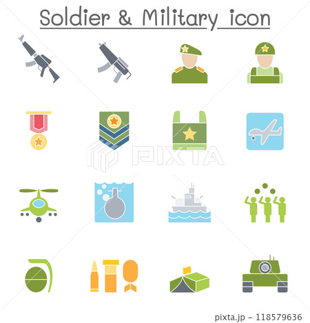 Soldier icon set in flat color style Soldier icon set in flat color style 118579636