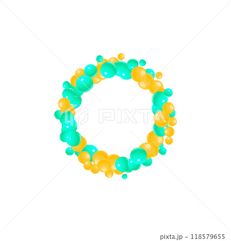 Abstract vector design element. Round photo frame made of colored balloons. Abstract vector design element. Round photo frame made of colored balloons. 118579655