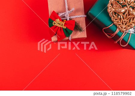 A composition of boxes and the inscription Merry Christmas 118579902