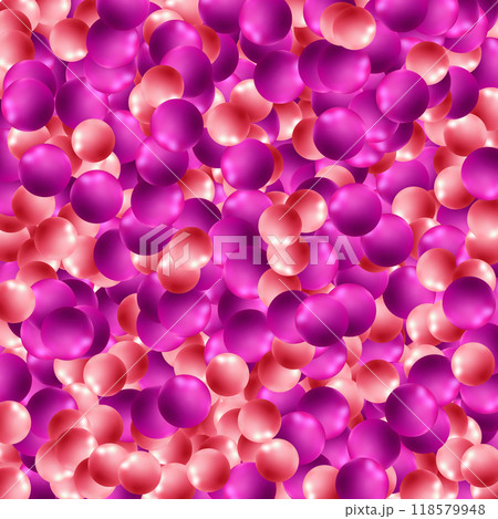 Background with pink balls, blur effect. 3d round spheres. Geometric design elements circle ball pattern. Flying shapes in empty space. Design for poster, banner, placard. vector illustration. Eps 10 118579948