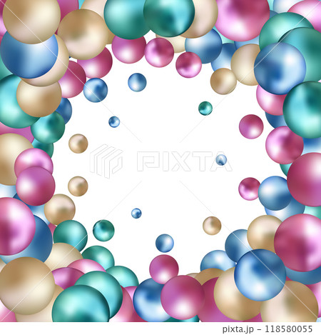 Nature, colorful, multicolored sea pearl background with small and big pearls isolated on transparent background. Photo frame. Nature, colorful, multicolored sea pearl background with small and big pearls isolated on transparent background. Photo frame. 118580055