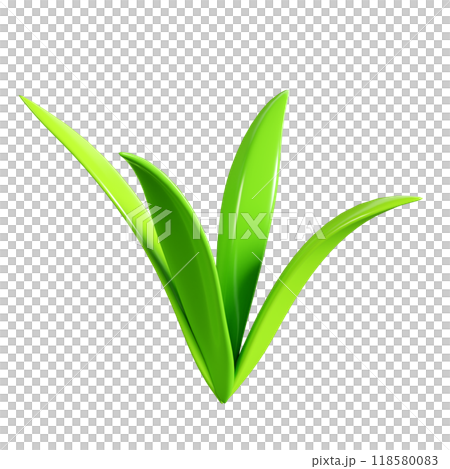 Green grass tuft 3d render illustration for spring and summer border or banner design. Cartoon field plant for Easter decoration. Garden and lawn greenery blade leaves. Outdoor vegetation. 118580083