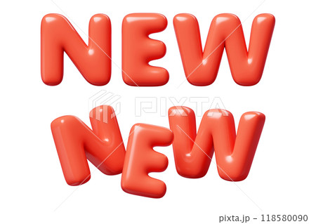 New red Inflatable flying word for promotion design. 3D render illustration of sale and discount floating text design element. Balloon cartoon volumetric sign for special offer advertising. 118580090