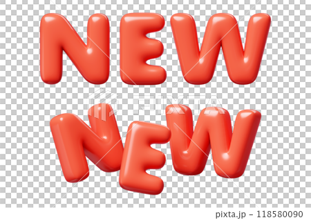 New red Inflatable flying word for promotion design. 3D render illustration of sale and discount floating text design element. Balloon cartoon volumetric sign for special offer advertising. 118580090