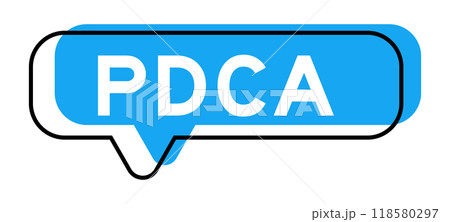 Speech banner and blue shade with word PDCA (Abbreviation of plan do check act) on white background 118580297