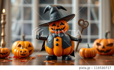 PUMPKINS FRUIT WITH HAT  ILLUSTRATION 118580717