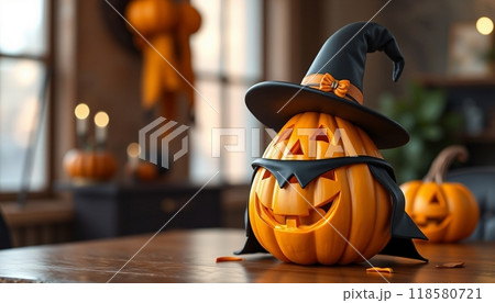 PUMPKINS FRUIT WITH HAT  ILLUSTRATION 118580721
