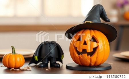 PUMPKINS FRUIT WITH HAT  ILLUSTRATION 118580722