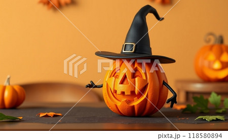 PUMPKINS FRUIT WITH HAT  ILLUSTRATION 118580894