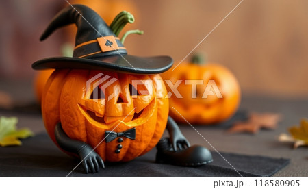 PUMPKINS FRUIT WITH HAT  ILLUSTRATION 118580905