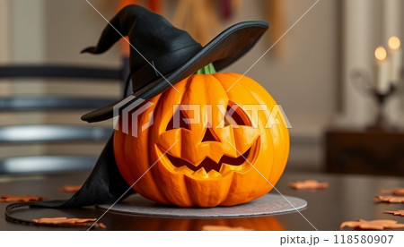 PUMPKINS FRUIT WITH HAT  ILLUSTRATION 118580907