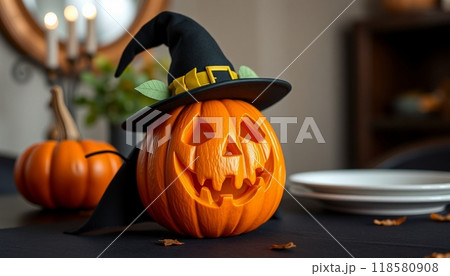 PUMPKINS FRUIT WITH HAT  ILLUSTRATION 118580908