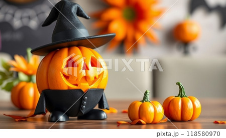 PUMPKINS FRUIT WITH HAT  ILLUSTRATION 118580970