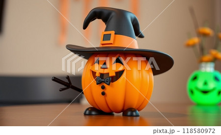 PUMPKINS FRUIT WITH HAT  ILLUSTRATION 118580972
